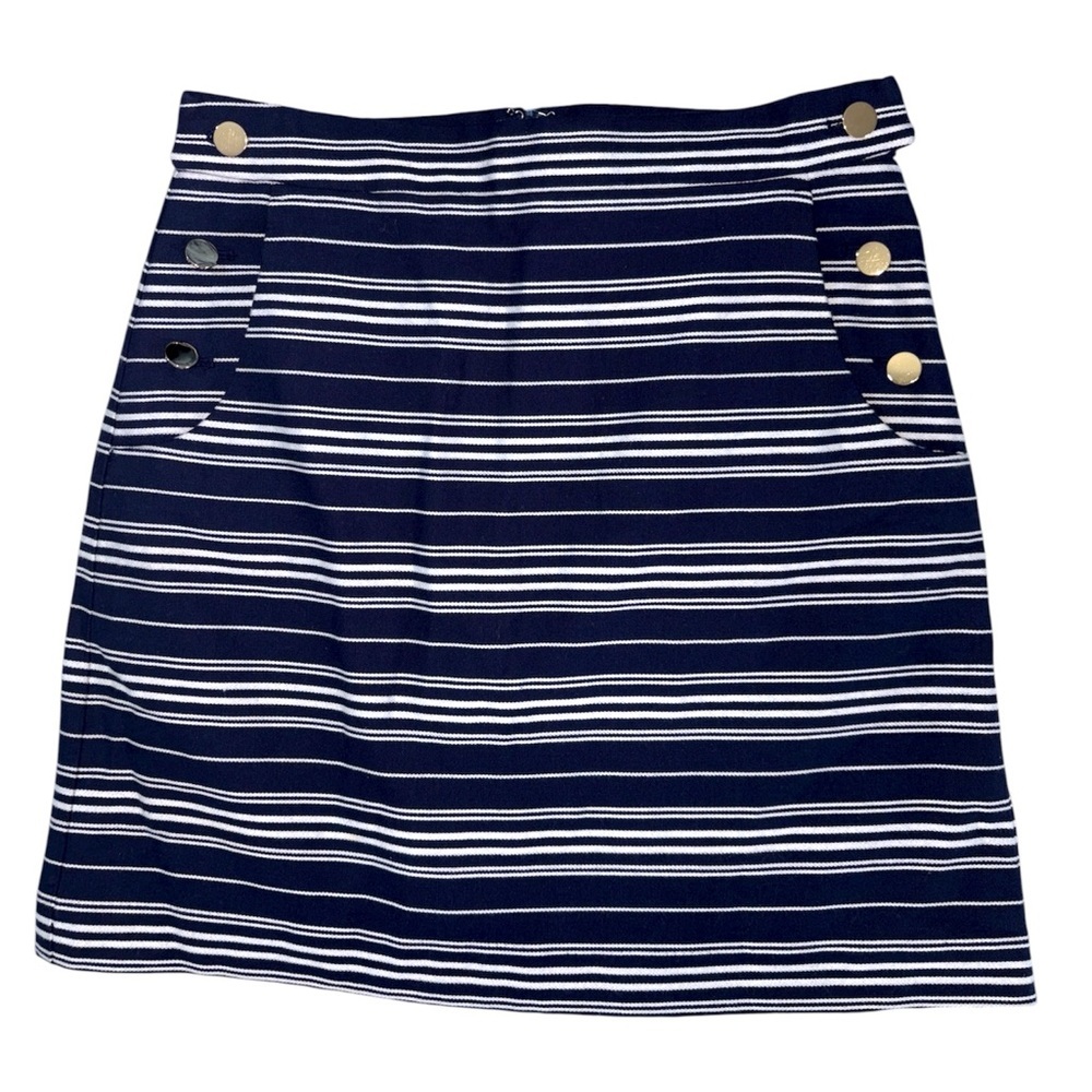 Loft Nautical Horizontal White Striped Navy Blue Career Mini Skirt Women‎ Size 4